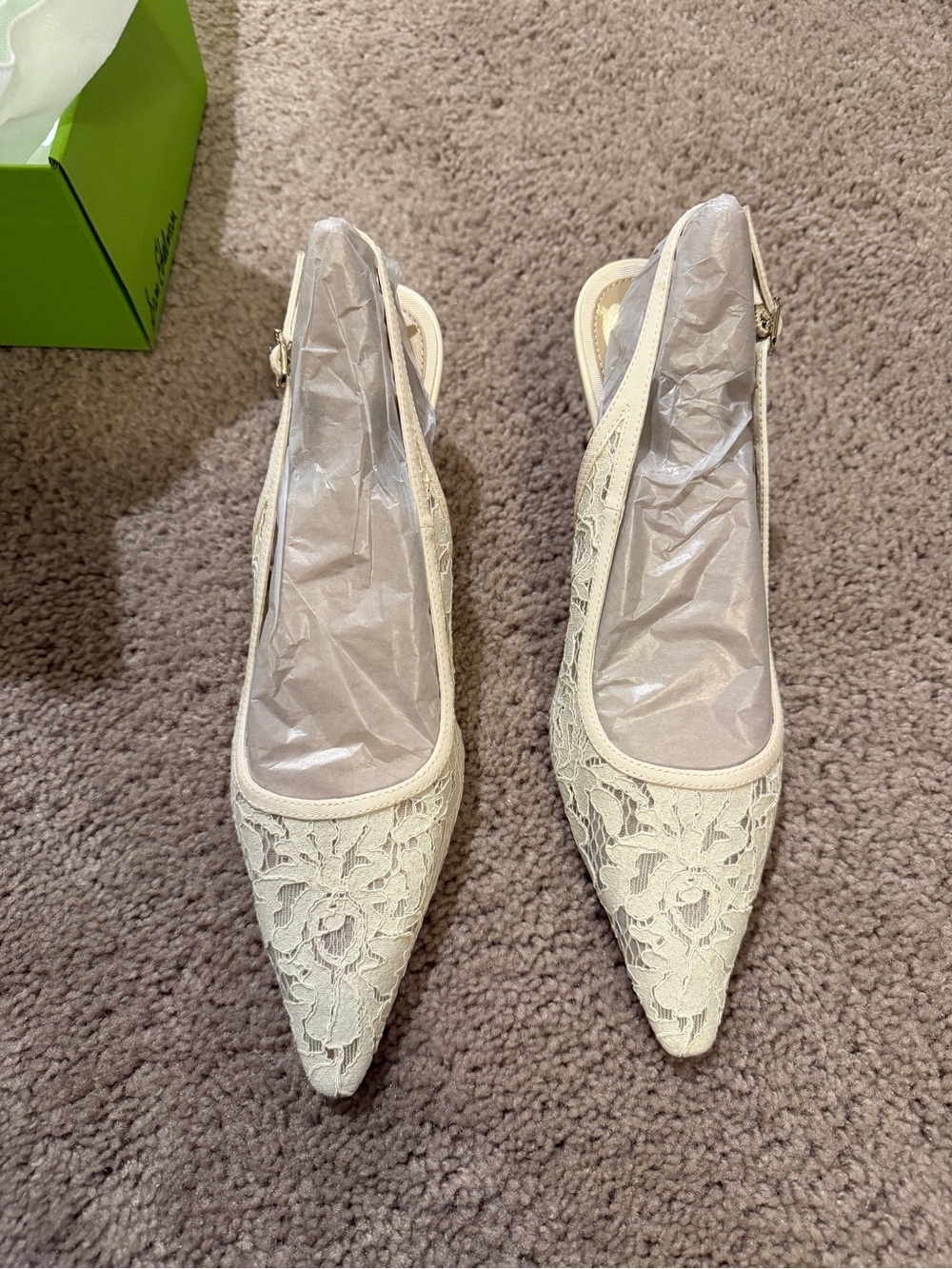 NEW Sam Edelman Bianka Lace Slingback Pointed-Toe Heels in Ivory